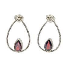 Load image into Gallery viewer, Simple but elegantly handcrafted sterling silver twisted wire earring accent with a colourful natural gemstone
