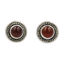 Load image into Gallery viewer, Half Sphere Carnalian gemstone stud earrings with a handcrafted sterling silver surround
