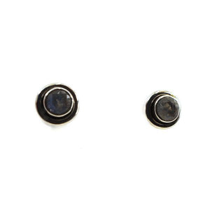 Copy of Silver Stud Earrings with half sphere sparkling faceted gemstone with silver surround