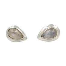 Load image into Gallery viewer, Sterling Silver Rainbow Moonstone Teardrop Gem-set Stud Earrings with Silver Surround for Your Daily Wear
