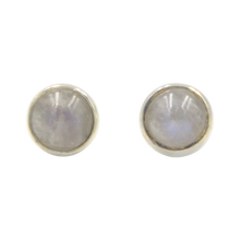 Load image into Gallery viewer, Small Round Simple Rainbow Moonstone Stud Earring
