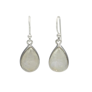 Sundari Large Tear Drop Rainbow Moonstone gem-set silver earrings