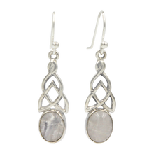 Load image into Gallery viewer, Aesthetic Celtic earrings in Rainbow Moonstone
