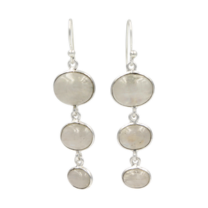 Handcrafted sequential drop earring with falling oval shaped gemstones