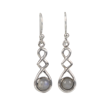 Load image into Gallery viewer, A swirly, unique and elegant pair of sterling silver Moonstone earrings

