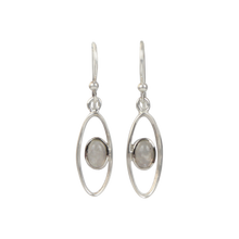 Load image into Gallery viewer, Elegant oval drop sterling silver earrings holding a moonstone
