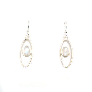 Elegant oval drop sterling silver earrings holding pearl