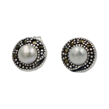 Load image into Gallery viewer, Marcasite &amp; Pearl Stud Earring
