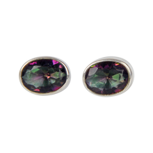 Load image into Gallery viewer, Sundari sterling silver stud earrings with a faceted oval shape gemstone
