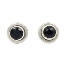 Load image into Gallery viewer, Silver Stud Earrings with half sphere cabochon Black Onyx with silver surround

