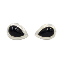 Load image into Gallery viewer, Sterling Silver black Onyx Teardrop Gem-set Stud Earrings with Silver Surround for Your Daily Wear
