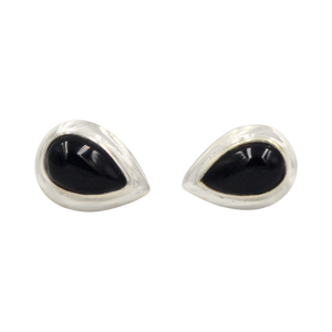Sterling Silver black Onyx Teardrop Gem-set Stud Earrings with Silver Surround for Your Daily Wear