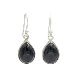 Sundari Large Tear Drop Black Onyx gem-set silver earrings