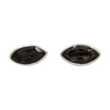 Load image into Gallery viewer, Pointed Oval Silver Stud Earring with a faceted Smokey Quartz gemstone on a deep bezel setting
