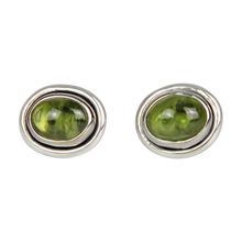 Load image into Gallery viewer, Large oval gemstone stud earrings with a sterling silver surround
