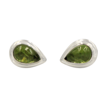 Load image into Gallery viewer, Sterling Silver Peridot Teardrop Gem-set Stud Earrings with Silver Surround for Your Daily Wear

