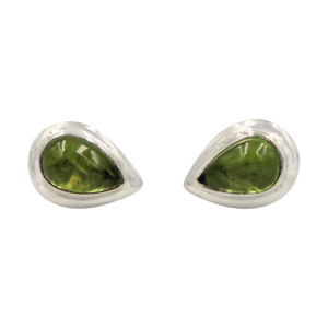 Sterling Silver Peridot Teardrop Gem-set Stud Earrings with Silver Surround for Your Daily Wear