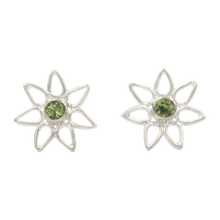 Load image into Gallery viewer, Sundari daisy flower Sterling Silver stud with a Faceted Peridot Gemstone
