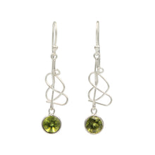 Load image into Gallery viewer, Modern Earrings Peridot Accents with a Single Line Heart Design
