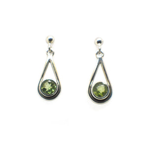 Simple Sterling Silver Teardrop Stud Earring with a faceted Peridot gemstone