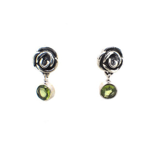 Beautifully Handcrafted Intricate Rose Stud Earring with a faceted gemstone