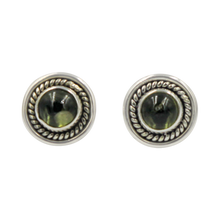 Load image into Gallery viewer, Half Sphere Peridot gemstone stud earrings with a handcrafted sterling silver surround
