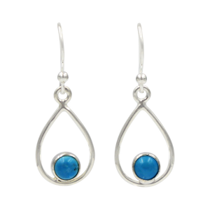Teardrop wire Earring with small round cabochon Gemstone