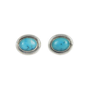 Large oval gemstone stud earrings with a sterling silver surround