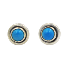 Load image into Gallery viewer, Silver Stud Earrings with half sphere cabochon Turquoise with silver surround
