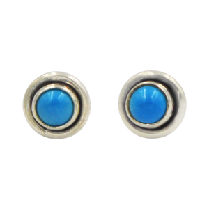 Silver Stud Earrings with half sphere cabochon Turquoise with silver surround