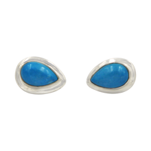 Load image into Gallery viewer, Sterling Silver Turquoise Teardrop Gem-set Stud Earrings with Silver Surround for Your Daily Wear
