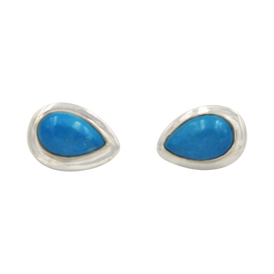 Sterling Silver Turquoise Teardrop Gem-set Stud Earrings with Silver Surround for Your Daily Wear