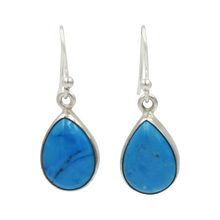 Load image into Gallery viewer, Sundari Large Tear Drop Turquoise gem-set silver earrings
