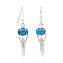 Load image into Gallery viewer, Beautifully handcrafted sterling silver drop earring accent with a cabochon Turquoise 

