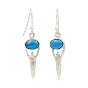 Beautifully handcrafted sterling silver drop earring accent with a cabochon Turquoise 