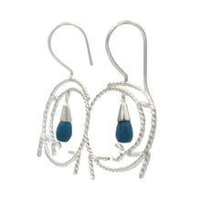 Load image into Gallery viewer, Twisted wire Sterling Silver Dangle Earrings Accents with  a faceted gemstone
