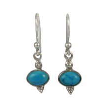 Load image into Gallery viewer, Minimalistic turquoise drop earrings set into sterling silver in a classic ethnic style
