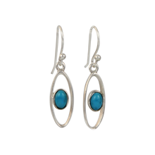 Load image into Gallery viewer, Elegant oval drop sterling silver earrings holding turquoise
