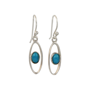 Elegant oval drop sterling silver earrings holding turquoise