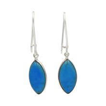 Load image into Gallery viewer, Handcrafted sterling silver large lens shaped earring with a handpicked beautiful cabochon Turquoise gemstone.
