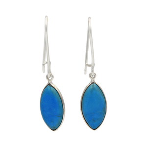 Handcrafted sterling silver large lens shaped earring with a handpicked beautiful cabochon Turquoise gemstone.