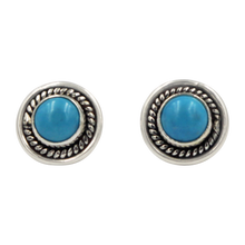 Load image into Gallery viewer, Half Sphere Turquoise stud earrings with a handcrafted sterling silver surround
