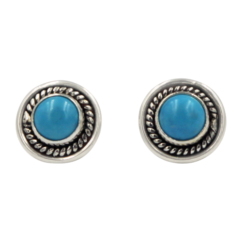 Half Sphere Turquoise stud earrings with a handcrafted sterling silver surround