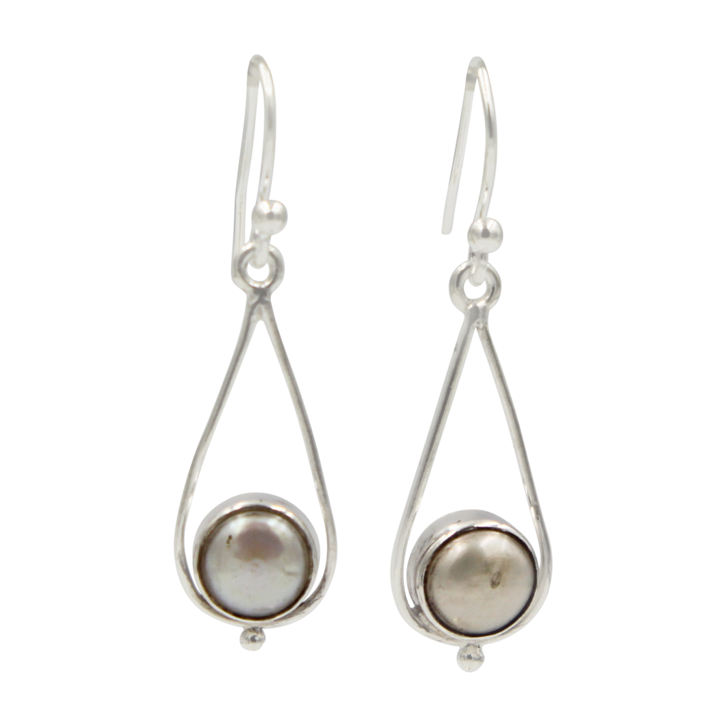 Simple Sterling Silver Teardrop drop Earring with a cabochon gemstone or Fresh Water Pearl