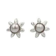 Load image into Gallery viewer, Sterling Silver Sun Shaped Stud Earring with a Freshwater Pearl
