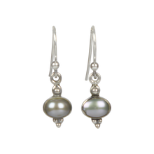 Load image into Gallery viewer, Minimalistic pearl drop earrings set into sterling silver in a classic ethnic style
