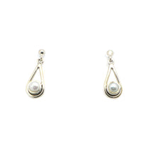 Load image into Gallery viewer, Simple Sterling Silver Teardrop Stud Earring with a Small Fresh Water Pearl 
