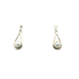 Simple Sterling Silver Teardrop Stud Earring with a Small Fresh Water Pearl 