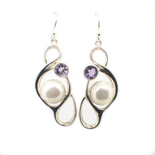 Load image into Gallery viewer, Large Pearl Swirly Earring with an accent gemstone
