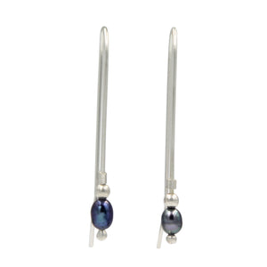 A lovely sterling silver long drop wire earring with a beautiful Grey Pearl
